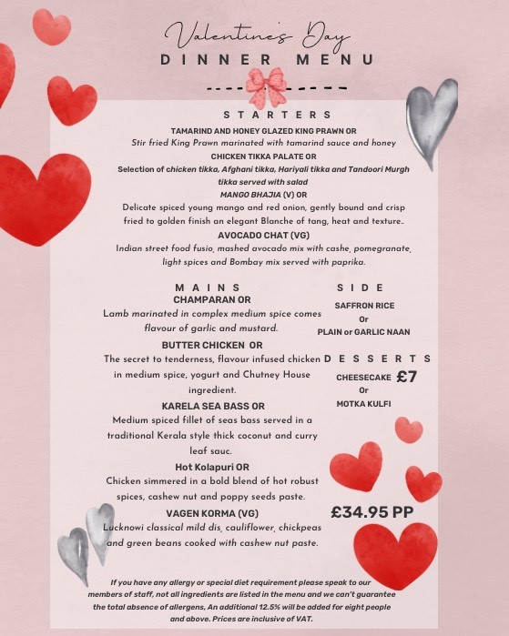 Valentines Day Menu 2026